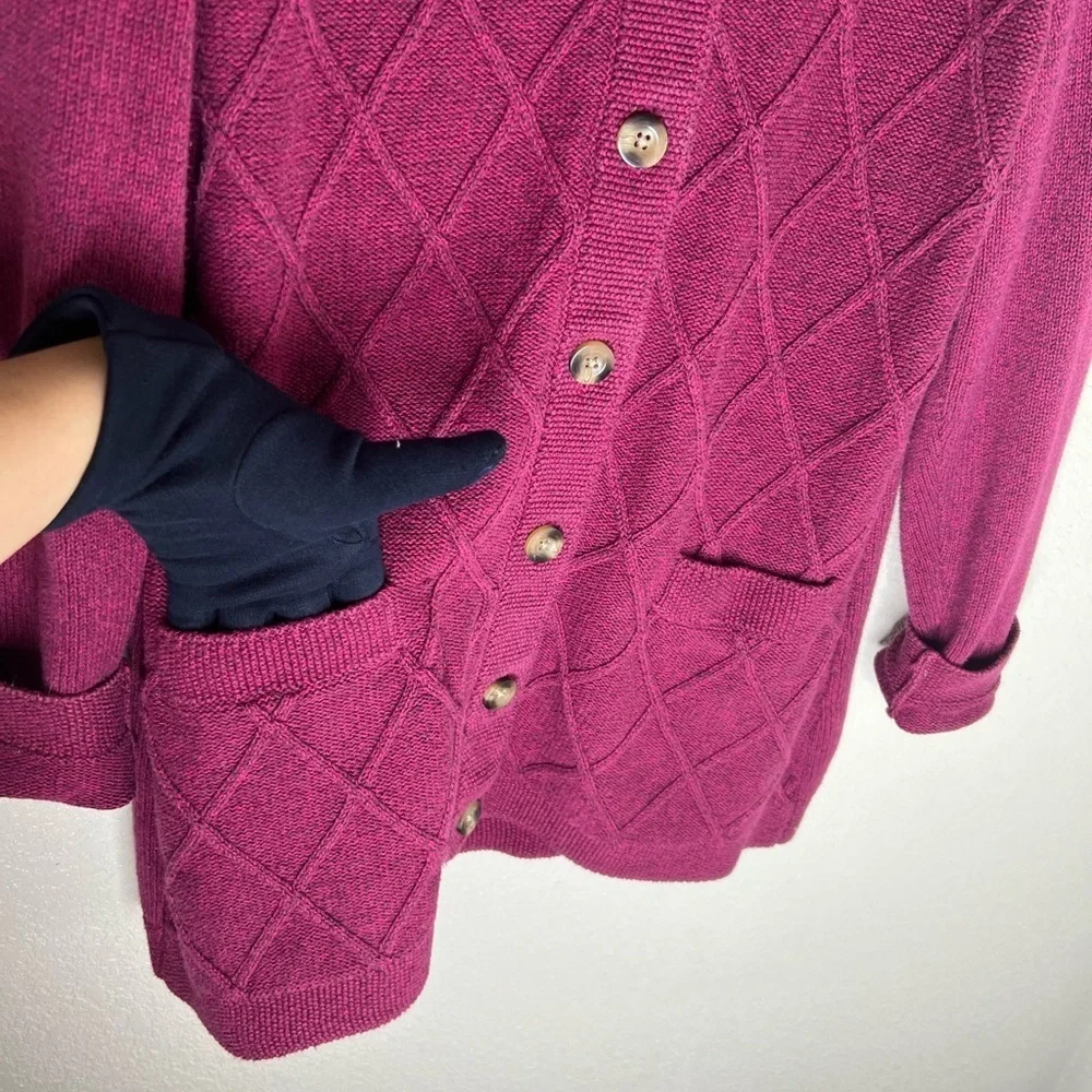 L. L. Bean Women’s Cable Knit Open Front Button Up Cardigan Sweater - Picture 6 of 10